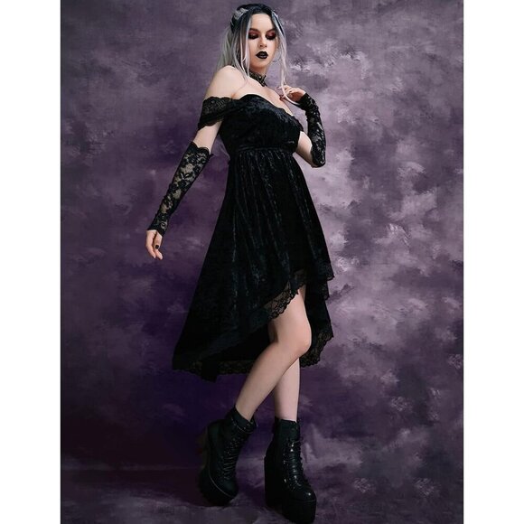 Gothic Clothes Dress,Lace Mini Sleeveless Lace Draped Bodycon Vintage Dresses - Picture 3 of 10